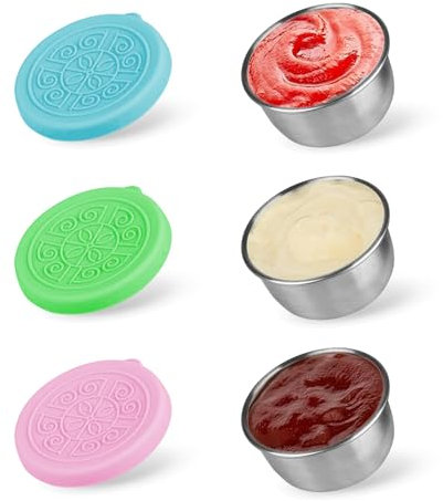 Thgtao Salatdressing Behälter Mini, 3 Stück Mini Dosen mit Deckel, Auslaufsichere Dip Behälter, Wiederverwendbare Mini Saucenbehälter Dip Sauce Becher, Snack Box Lebensmittelbehälter(3x50ml)