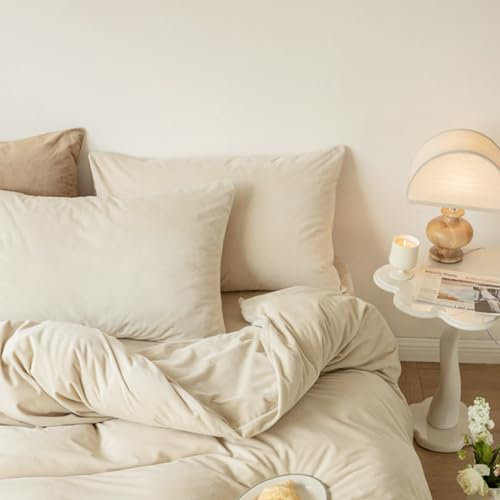 Michorinee 2er Set Warme Fleece Kissenbezug 40x80 cm Beige Cashmere Touch Kuschelig Flauschig Plüsch Samt Kissenhülle Kopfkissenbezug mit Reißverschluss