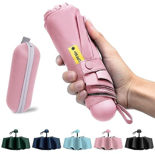 ZOMAKE 8Rippen Regenschirm Mini Faltbar - UV Schutz Kleiner Kompakt Reiseschirm für Sonnige und regnerische Tage,Leichter Regenschirm mit Etui für Herren Damen Jugendliche(Sakura Rosa)