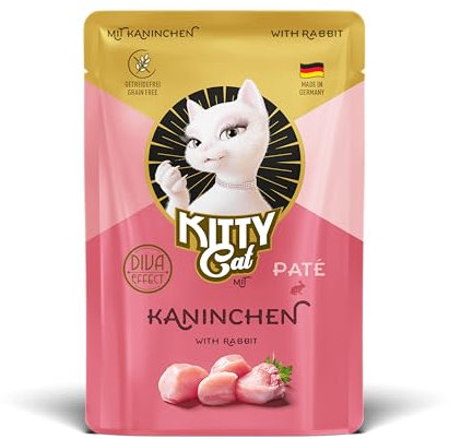 KITTY Cat Paté Kaninchen, 6 x 85 g, Nassfutter für Katzen, getreidefreies Katzenfutter mit Taurin, Lachsöl und Grünlippmuschel, Alleinfuttermittel mit hohem Fleischanteil, Made in Germany