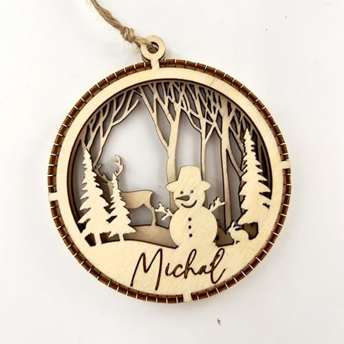 decoresca Personalised 3D Christmas Tree Pendant, 1 Piece, Christmas Tree Bauble, Christmas Decoration with Desired Name, Christmas Souvenir, Engraved and Cut Made of Wood
