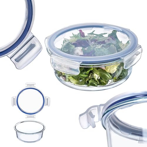 KADAX Boîte en Verre avec Clips de Fermeture pour Conservation Alimentaire, Récipient Transparent avec Couvercle Hermétique (Rond, 1300 ml)