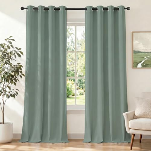 Ystyle Gardinen mit Ösen 2er Set, H175 x B140 cm, Matchagrün | Wasserabweisend Gardinen Wohnzimmer Modern, Thermovorhang Hitzeschutz Kälteschutz, Verdunklungsvorhänge per Soggiorno