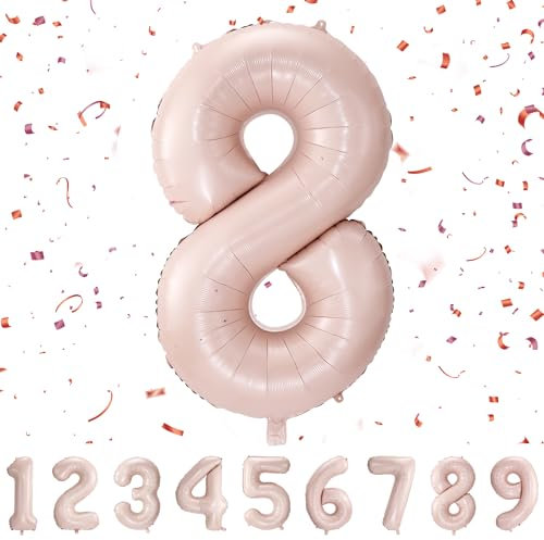 Geburtstag zahlen luftballon 8 jahre | Pastel Rose Folienballon 8 XXL -Riesen Folienballon in 40 - 101cm Geburtstagsdeko - Ballon Zahl Deko zum Geburtstag .Fliegt mit Helium