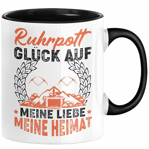 Ruhrpott Tasse Geschenk Glück Auf Meine Liebe Meine Heimat Essen Duisburg Bochum Dortmund Oberhausen Hagen Städte Tassen (Schwarz)