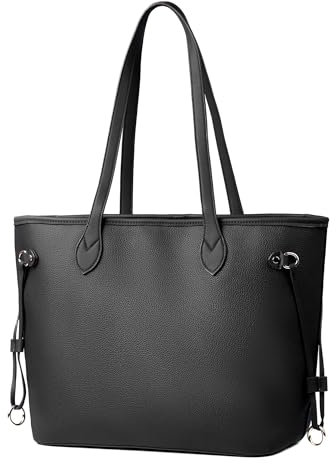 AOSSTA Womens Tote Bags For School Large City Bag Design Roomy Shoulder Bag for Work Shopping Travel (Black)