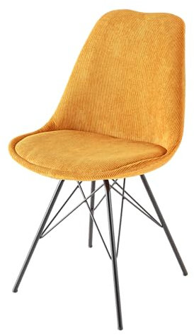 Riess Ambiente Design Stuhl Scandinavia MEISTERSTÜCK senfgelb Cord schwarz Metall-Gestell Schalenstuhl Cordstuhl Polsterstuhl Küchenstuhl Wohnzimmerstuhl Esszimmerstuhl