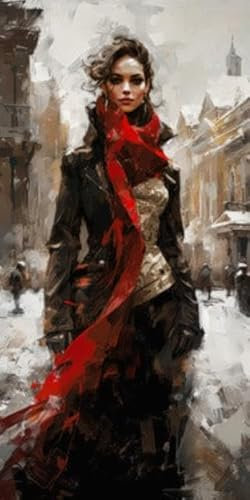 Tableau acrylique 60 x 120 cm : peinture numérique d'une belle jeune femme qui se promène dans une ville d'hiver, IA générative (203501533)