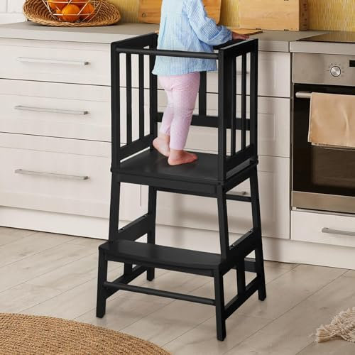 COSYLAND Lernturm ab 1 Jahr - Lernturm für Kinder - Stylisch Lernturm ab 2 Jahre - Lernturm Montessori - Montessori Lernturm - Schwarz