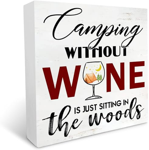 Lagerfeuer Camping Holzkiste Schild Home Decor Country Funny Camper Holzkiste Schild Block Plaque für Wand Schreibtisch Dekoration 17,8 x 17,8 cm