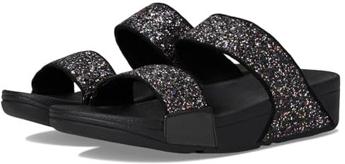 Fitflop Women's LULU Multi-Tonal Glitter Slides Sandal, Black, 7 UK