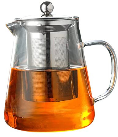 Nikou Théière En Verre de 1300 ml, Verre Théière avec Filtre Infuseur, Infuseur Thé, Poignée Ergonomique Transparente épaisse et Résistante à la Chaleur pour Thé en Fleurs en Vrac