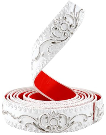 TECDW 3M Flexible Moulding Wall Trim - Self-Adhesive Peel and Stick Decorative Beading for Ceiling, Panelling, 3D Wallpaper Border, Skirting (White with Silver, 3.6cm W)