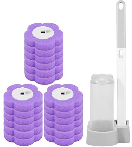 Gatphy Disposable Toilet Brush and Holder Set with 18 Cleaner Refill Pads, Toilet Bowl Cleaning Wand Disposable Cleaning System Refills for Bathroom Bathtub Sink Wash Basin (Purple, 18 Refill)