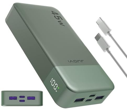 JUOVI Batterie Externe Charge Rapide, Batterie Externe 45w, Power Bank 20000mah, Batterie Externe USB C Charge, PD et QC Charge 4-Ports, avec Affichage LED pour Samsung iPhone 16 15 Pro Laptop