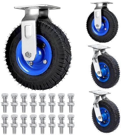 Schwerlastrollen-Set, Gummi-Lenkrollen, 2 Lenkrollen und 2 Bockrollen, Ersatzreifen für Sackkarren und Schubkarren, 15 cm, 20 cm, 25 cm, mit Schrauben