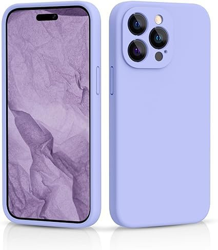 CALOOP Slim-Fit for iPhone 14 Pro Max Case,Sturdy Shockproof Hard Frame Cover with Anti-Scratch Microfiber Lining,Skin Soft Liquid Silicone,Full Protection for Screen and Camera Lens (Light Purple)