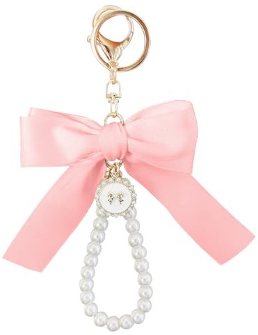 HUTRADE Lot de 2 porte-clés mignons de fleurs de lys Sakura - Bracelet élégant pour femme - Porte-clés perles de qualité supérieure - Nœud - Accessoire porte-clés (rose)