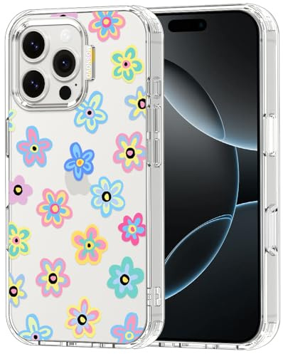 MOSNOVO Case for iPhone 16 Pro Max, [Buffertech 6.6ft Military-Grade Drop Protection] [Anti Peel Off Tech] Clear TPU Bumper Phone Case Cover Design - Groovy Flower