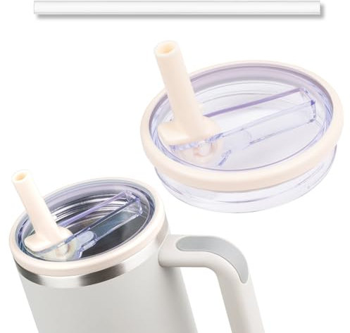 COCGVEL 40 oz Tumbler Flip Straw Lid Compatible with Stanley Cup 40oz Tumbler, Cream White, 1 Pack