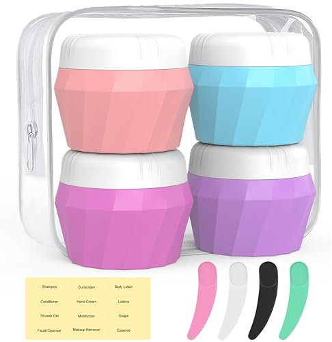 Flossty 4 Botes de Silicona de 30 ml Con Bolsa Transparente - Accesorios de Viaje - Recipientes Para Cosméticos de Viaje Kit Viaje Higiene
