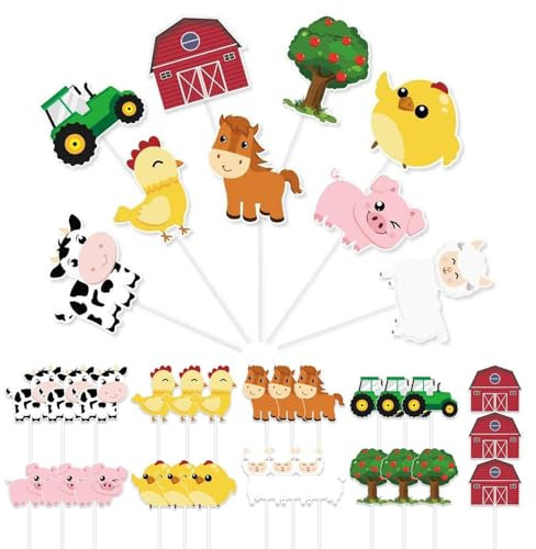 CWPFVQA 36 Stück Bauernhof-Themen Kucheneinsätze, Niedliche Kucheneinsätze, Kuchenzubehör für Geburtstag, Baby shower, Kindergeburtstag, Erdton