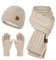 Generisch Damen Wintermütze Touchscreen Handschuhe Lang Schal Set Leicht Beanie Mütze Fleece Warme Winterschal Kaschmir Strickmütze Strickschal mit Fleece Gefütterte Thermo Handschuhe für Frauen