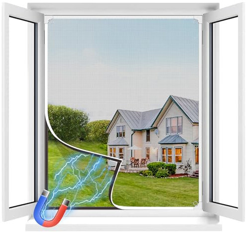 MLEJU Mosquiteras para Ventanas con Fijación Magnética, Mosquitera Magnética Ajustable para ventanas de hasta 100x100cm, Fácil Instalación sin Taladrar,Fácil de Limpiar, Red de Fibra de Vidrio Gris