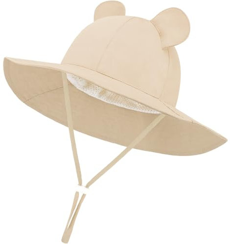 DRESHOW Chapeau de Soleil Bébé Unisexe en Pliable Protection Anti-UV Solaire Plage Chapeaux de Soleil Enfant Bonnet d'été avec Oreilles d'ours Bébé Fille UPF 50+