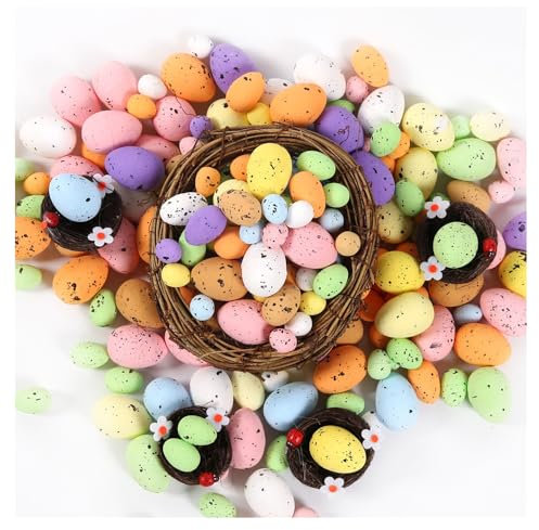 BrightGlow 18 mm Schaum Ostereier 100 Stück Ostereier Zum Basteln Schaum Gesprenkelte Eier Dekorationen Miniatur Ostereier Kleine Schaumstoff-Ostereier für Ostern Dekorationen Bunt
