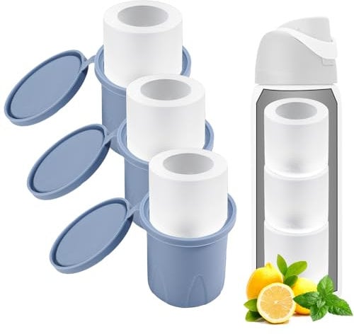 3pcs Ice Cube Tray for Owala FreeSip Water Bottle 24/32/40oz, Silicone Water Bottle Ice Cube Tray with Lids Accessories Easy Fill and Release for Chilling Cocktails Whiskey Drinks Juice Coffee(Blue)