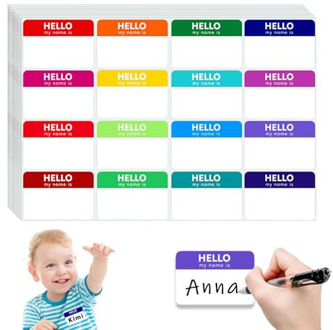 Hello My Name Is Sticker 160 Stück/10 Blatt (7,6 x 5,1 cm),Namensschilder Aufkleber,Buntes Namensschild für Motto-Party (16 Farben)