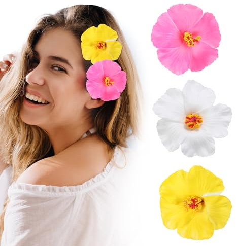Andibro 3 Stück Hawaii Haarspange Blume,10cm Haarklammer Plumeria Hibiskus Blumenspange Boho Sommer Hochzeit Haarklammern für Fraue Hochzeit Party Urlaub Strand Zubehör