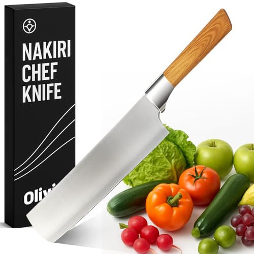 Mannaia da Cucina in Acciao Inox - Lama da 20 cm - Coltello affilato per tagliare Alimenti - Impugnatura Ergonomica in legno - Coltello da Cuoco e Macellaio