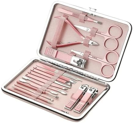 Diagonales Peeling-Nagellack-Set aus Edelstahl, Roségold, 18-teilig, Haushalts-Ohrlöffelschere, für Männer, Roségold