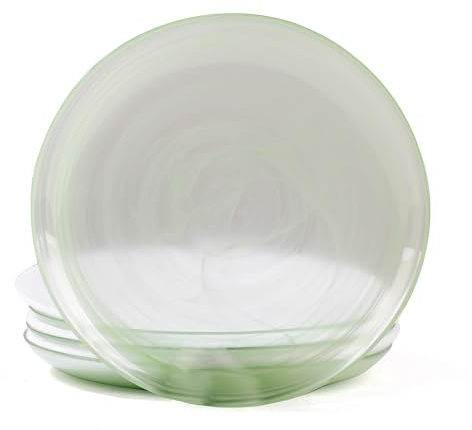 MAGCOLOR Speiseteller-Set mit 4 Glastellern, 26,7 cm, für Dessert, Salat, Vorspeisen, kleine Mittagessen, etc. Teller, mikrowellen-, ofen- und spülmaschinenfest, grüner Wolkennebel für die Küche (grün