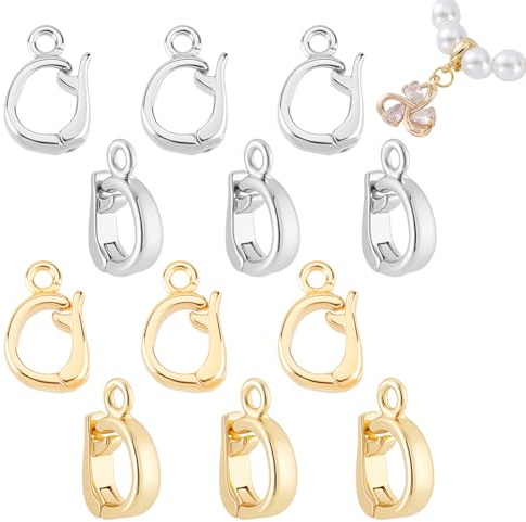 AHANDMAKER 12Pcs 2 Colors Brass Twister Clasps, Necklaces Extender Clasps with Loops 10x7mm Oval Lock Clasp Connectors for DIY Jewelry Making Bracelets Keychains, Golden and Platinum