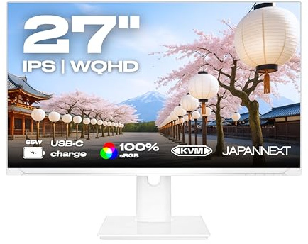 JapanNext Monitor Blanco 27 IPS WQHD (2560x1440) | HDR | Carga por USB-C (65W) | Altura e Inclinación Ajustables (HSP) | 100% sRGB G-Sync/FreeSync | JN-i27QR-C65W-HSP-W