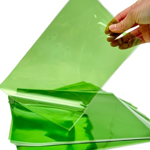 Vsosfiza Grüne Geschenktüten 15x23cm, 50 Stück transparente Tüten mit 50 Twist-Ties, Party Tüten für Kekse, Popcorn, Süßigkeiten, Hochzeit, St. Patrick's Day