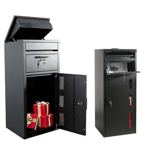 CHOSHOME Paketbox Briefkasten mit Paketfach großem - Schwarz Paketkasten inkl. 2 Schlüssel | Sicherheitsklappe | wetterfest | Bodenmontage | Sichtfenster 96X40X40CM