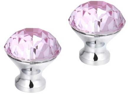 Artibetter Kristallglas Schrankknöpfe 30mm, Einzelloch, 2 Stück, Rosa | Zinklegierung und Glas, Glatte Oberfläche, für Schrank und Garderobe, Klassischer Stil