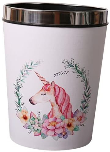 LOLIPPYY Unicorn Trash Bin with Pressure Ring Compact Garbage Container for Dorm Office Bedroom Non-slip Base Wastepaper Basket for Home