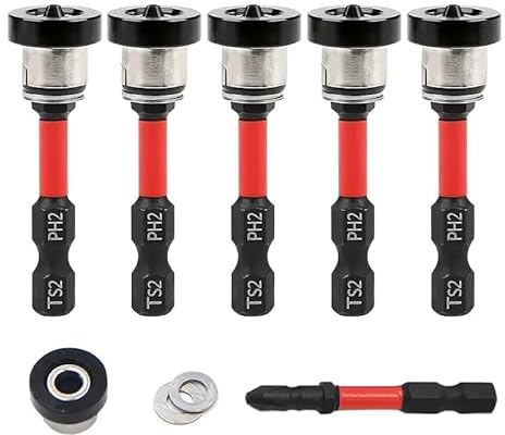 VOBOR 5Pcs Trockenbau Bit mit Tiefenanschlag, Magnetische Rigips Bit mit 1/4 Sechskantschaft, für Versenken von Schnellbauschrauben