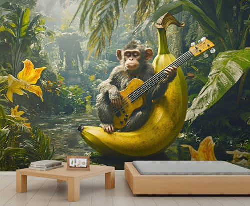 Monkey Wall Mural 450x315cm Tropical Jungle Mural Fruit Banana Wallpaper for Living Room Bedroom Monkey Home Decor (Not Peel n' Stick)