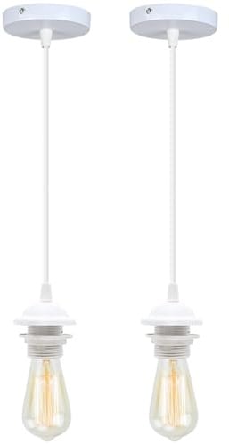 2 Stück Lampenaufhängung E27 mit Schraubring, LED Pendelleuchte Verstellbar Kabel für Küche, Wohnzimmer, Essbar, Weiß