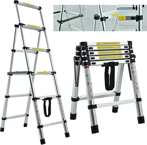 Aluminium 4+5 Step Ladder Folding Telescopic Stepladder with Anti Slip Feet, EN131 Safety, Portable & Lightweight, Silver
