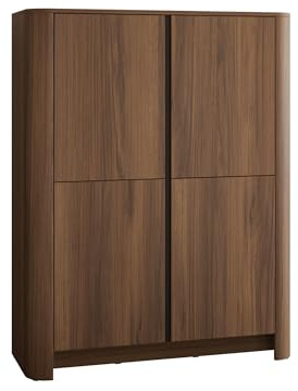 Mirjan24 Kommode Binuki K103 mit 4 Türen, 8 Fächer, Sideboard mit viel Stauraum, Türkommode, modernes Wohnzimmermöbel (Nuss Warmia + Schwarz)