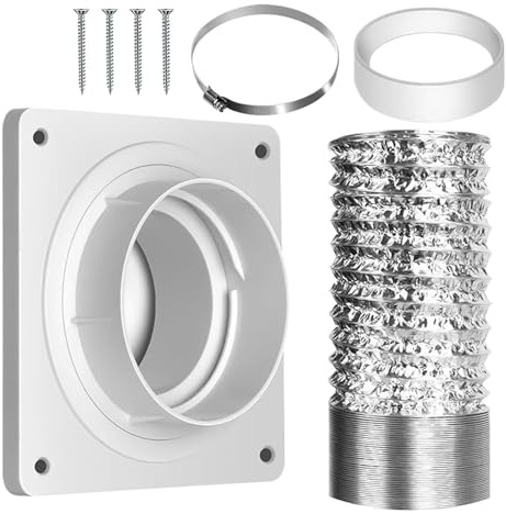Lufaze Kit d'évacuation d'air pour climatiseurs mobiles, à bride murale, tuyau en aluminium de 1,5 m, collier de fixation, connecteur de tuyau extensible et bague d'étanchéité pour climatiseurs