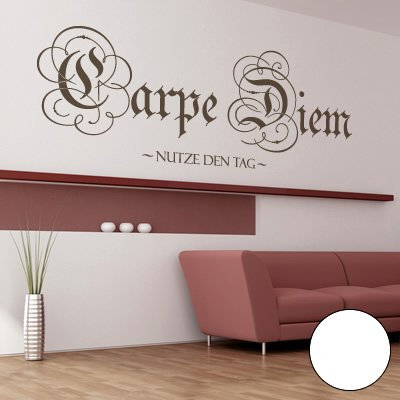 Klebesüchtig A270 Wandtattoo Carpe Diem 120cm x 44cm Weiss Dekoration - Bad - Wohnzimmer - Aufkleber - Wandsticker