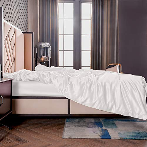 THXSILK Seide Bettbezug, Seide Tröster Cover, Seidenbettwäsche, 100% 19 Momme Bestnote Maulbeerseide Bettwäsche - Weiß 135 x 200cm
